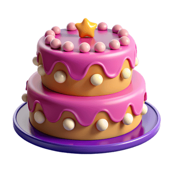 3d pink cake icon with star topper, ideal for birthday, party graphics, and festive design elements png