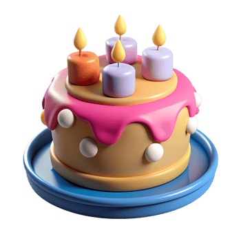 Vibrant 3d cake icon with candles for festive occasions, perfect for birthday and party design assets png