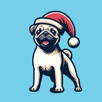 Pug wearing a Santa hat illustration vector