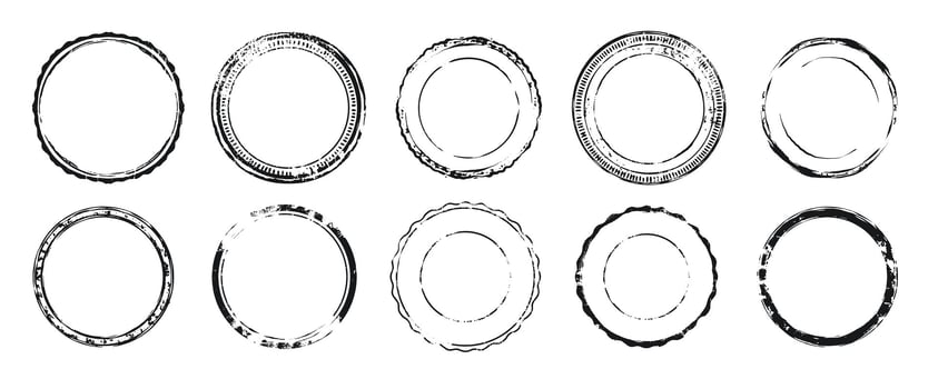 Vintage Post Office Stamp Seal Template Collection. Distressed Circle Grunge Frame Isolated on White Background vector