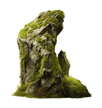 Natural tall rock with moss isolated on transparent background png