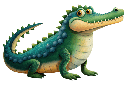 Cartoon style illustration Cute crocodile isolated on transparent background, png