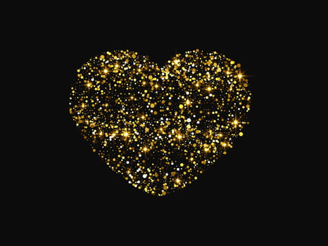 Gold glitter heart on dark background vector