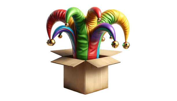 Realistic jester's hat popping out of a box for happy fool's day png