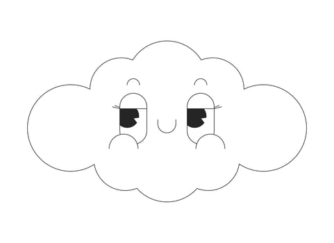Groovy cloud cute black and white 2D avatar illustration. Retro cloudy weather mascot outline cartoon character face isolated. Dream cumulus. Retro personage flat user profile image, portrait vector