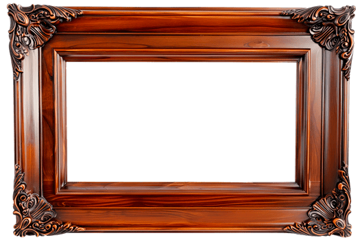 Wide wood frame with ornament cut out image png