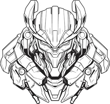 Techno Tribe of Cyborg Line Art Digital Dynamo Coloring Page Element of Futuristic Cyborg vector
