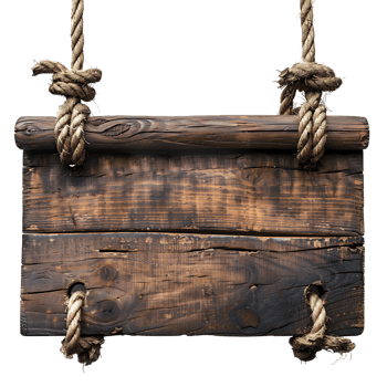 Roped wooden sign board on isolated transparent background png