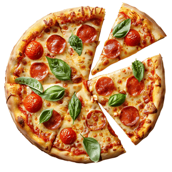 Freshly baked pizza on isolated transparent background png