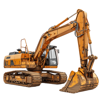 Track excavator on isolated transparent background png