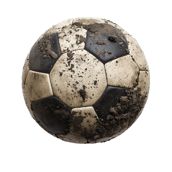 Soccer ball covered in dirt on isolated transparent background png