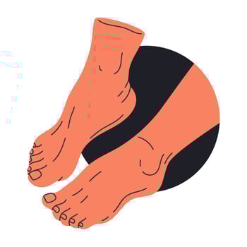 Cartoon barefoot legs. Hand drawn human naked feet, bare pair feet in relaxed position flat isolated illustration. Female feet on white background vector