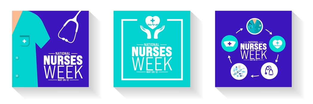 6th to 12 May is National nurses week social media post banner background template set. nurse dress, medical instrument, medicine, Medical and health care concept. Celebrated annually in United States vector