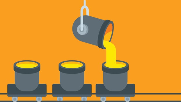Gold mining industry concept illustration with heated liquid gold vector