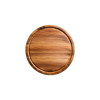 Empty circle cutting board for top view food product display, isolated on transparent background, cut out, or clipping path. png