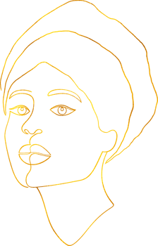 Female face in line art style with golden foil effect. png