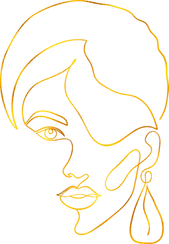 Female face in line art style with golden foil effect. png