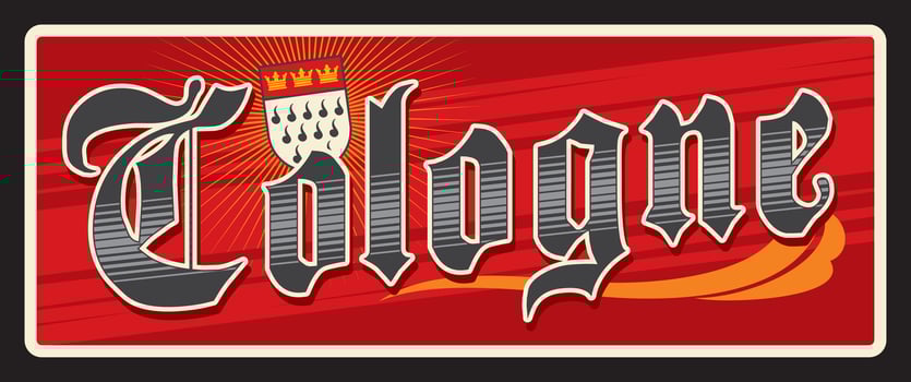 Cologne city in Germany, retro travel plate vector