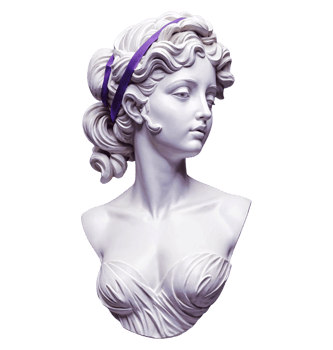Classical woman bust with curly hair and purple headband png