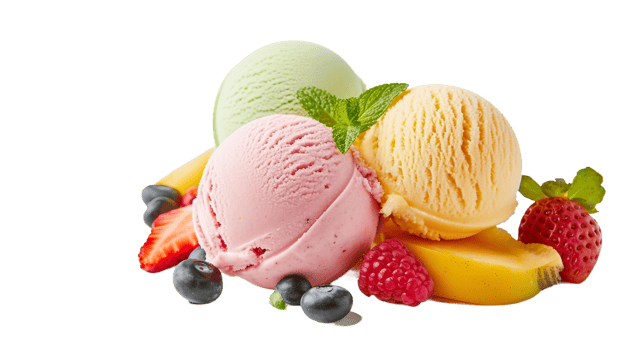 A Medley of Fruits in Ice Cream Extravaganza on Transparent Background png