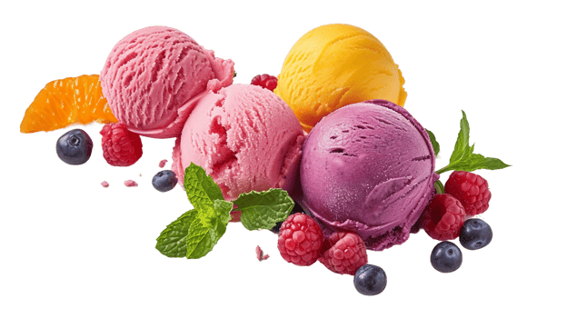 A Canvas of Mixed Fruits in Ice Cream on Transparent Background png