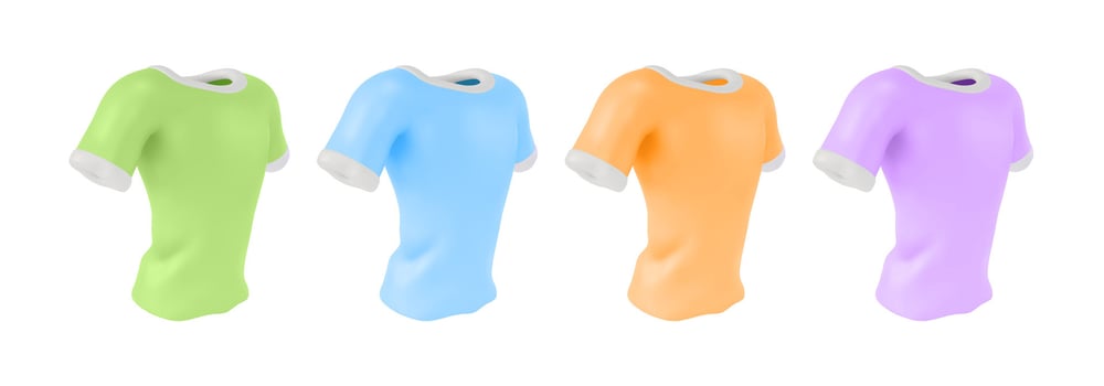 3d Different Color T-shirt Set Cartoon Design Style. vector
