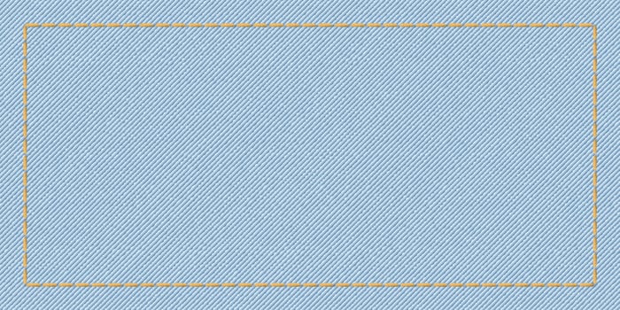 Denim jean textile light wash colors background with gold seams frame illustration. vector