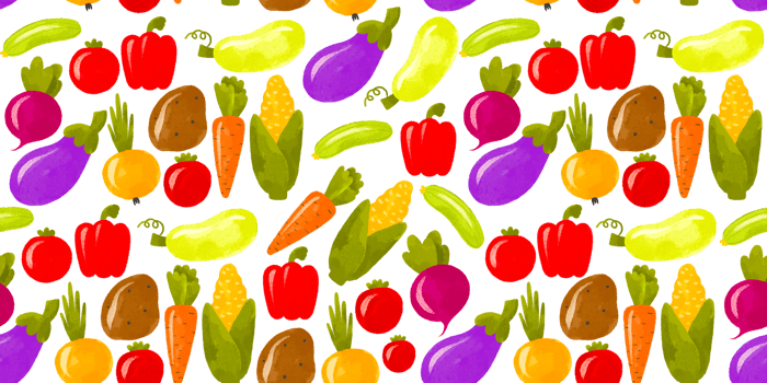 Seamless pattern of cartoon vegetables. Hand drawn illustration on isolated background. Children's background png