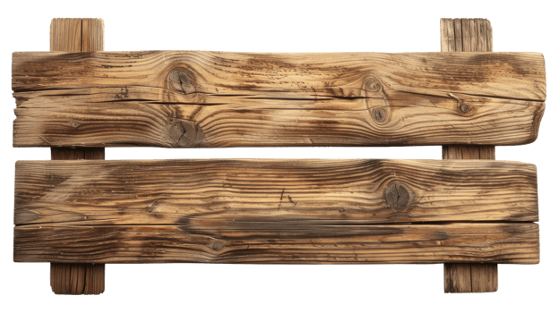 Close up of an empty wooden sign, on transparent background, format png