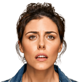 Woman in her 40s with a messy updo and a denim jacket attractive face grieving. Essence of diverse femininity. png
