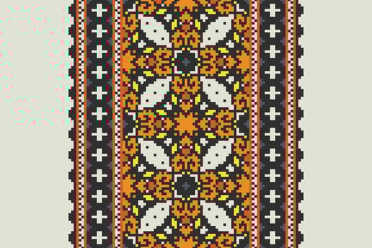 Navajo pattern Seamless Bandana print silk Motif embroidery, Pixel Ikat embroidery Design for Print indonesian batik motif embroidery native american kurta mughal design vector