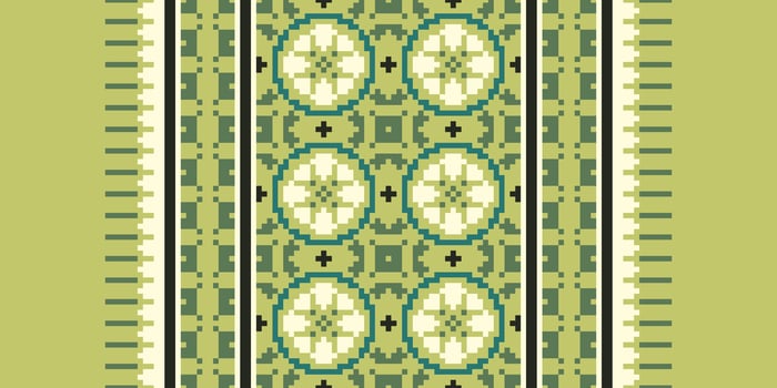 Baroque pattern Seamless Bandana print silk Motif embroidery, Pixel Ikat embroidery Design for Print figure tribal ink on cloth patola sari vector