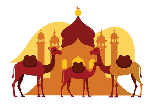 Sacrificial Camel animals for Eid-ul-Azha illustration on white background vector