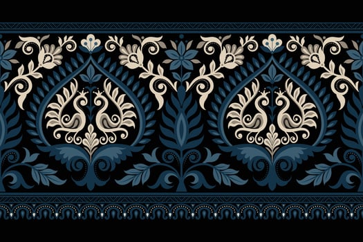 damask seamless background Geometric ethnic oriental ikat seamless pattern traditional Design for background, carpet, wallpaper, clothing, wrapping, Batik, fabric, illustration embroidery style. vector