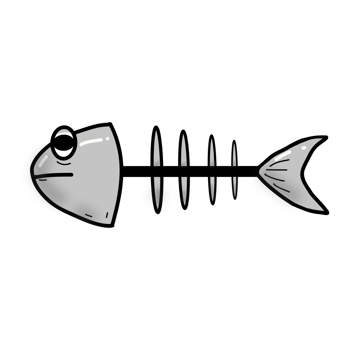 Hand drawing of dead fish skeleton png