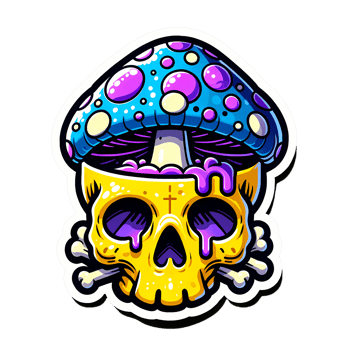 Psychedelic Skull with Colorful Mushroom Cap png