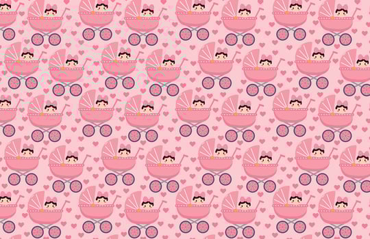 baby new born girl, in baby stroller, pattern vector