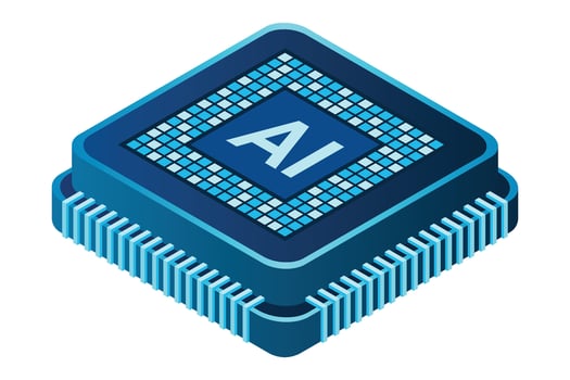 Isometric artificial intelligence chip concept. Artificial intelligence concept. Futuristic microchip processor. illustration vector