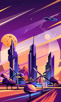 Sci-fi future of technology on new planets, illustration vector