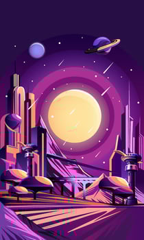 Sci-fi technological future on new planets, illustration vector