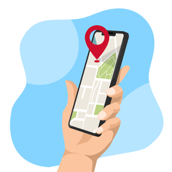 Hand holding mobile smart phone with Location mobile app. png