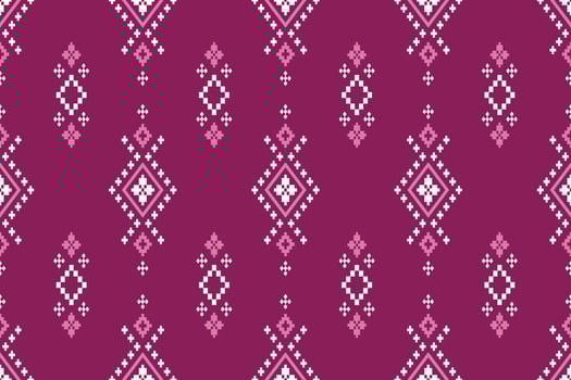 Pink Cross stitch colorful geometric traditional ethnic pattern Ikat seamless pattern border abstract design for fabric print cloth dress carpet curtains and sarong Aztec African Indian Indonesian vector