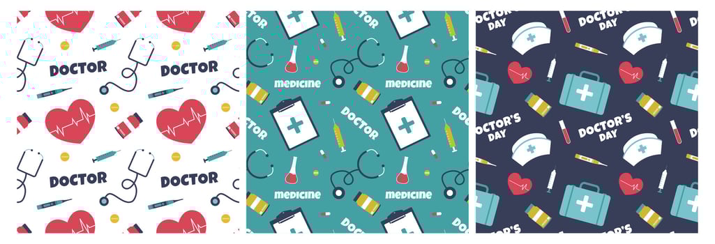 Doctors Day Seamless Pattern Design with Medical Equipment in Template Hand Drawn Cartoon Flat Illustration vector