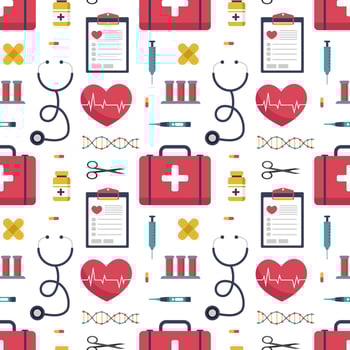 Doctors Day Seamless Pattern Design with Medical Equipment in Template Hand Drawn Cartoon Flat Illustration vector