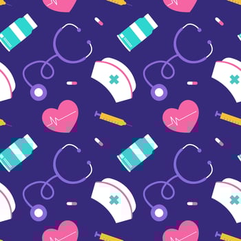 Doctors Day Seamless Pattern Design with Medical Equipment in Template Hand Drawn Cartoon Flat Illustration vector