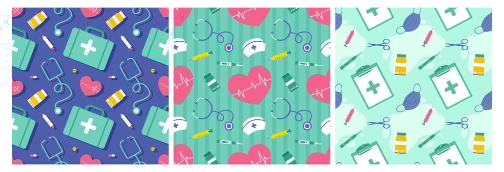Doctors Day Seamless Pattern Design with Medical Equipment in Template Hand Drawn Cartoon Flat Illustration vector