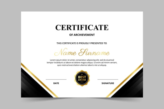 Modern elegant black and gold certificate template. Appreciation for business and education. illustration vector