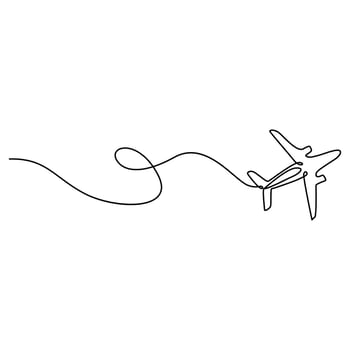 Continuous one line art drawing flying passenger plane illustration vector