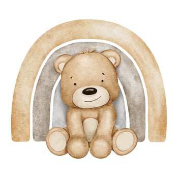 Teddy bear and rainbow. Cute Isolated hand drawn baby Watercolor illustration. Clipart for Baby shower cards, invitations, posters, kid's goods, clothes vector