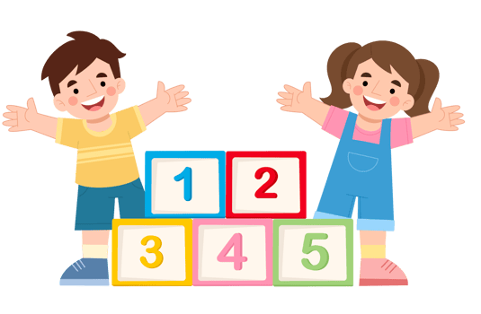 Boy and girl with number blocks cartoon illustration png